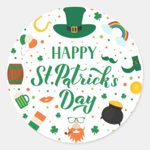 Pegatina Redonda Feliz Fiesta del Día de San Patricio
