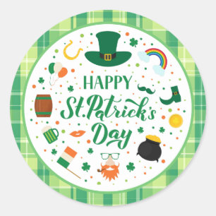 Pegatina Redonda Feliz Fiesta del Día de San Patricio
