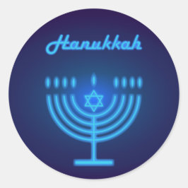 Pegatina Redonda Feliz Fiesta Hanukkah Decoración Hermosa