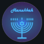Pegatina Redonda Feliz Fiesta Hanukkah Decoración Hermosa<br><div class="desc">Feliz Fiesta Hanukkah Hermosa Decoración, Festividades Judías, Pegatina Clásico Redondo. Fondo judío de Hanukkah con símbolos tradicionales de Chanukah - menorah, velas, estrella de David y brillante patrón de papel tapiz de luces. Decoración del Festival Hanukkah. Jerusalén, Israel. Artesanías y artículos para Fiestas > Suministros para envolver regalos > Pegatinas...</div>
