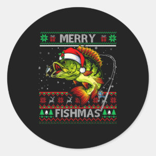 Pegatina Redonda Feliz Fishmas B Pesca De Navidad Feo Xmas 