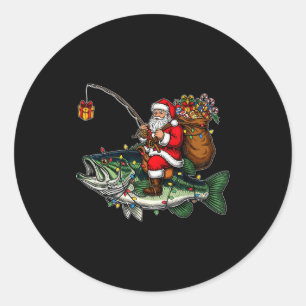 Pegatina Redonda Feliz Fishmas Santa Amantes de la Pesca Divertido