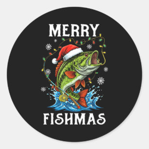Pegatina Redonda Feliz Fishmas Santa Amantes de la Pesca Funny Fish