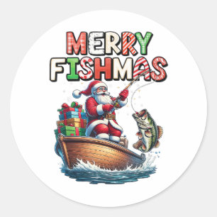 Pegatina Redonda Feliz Fishmas Santa Amantes de la Pesca Funny Pesc