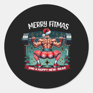 Pegatina Redonda Feliz Fitmas Y Feliz Año Nuevo