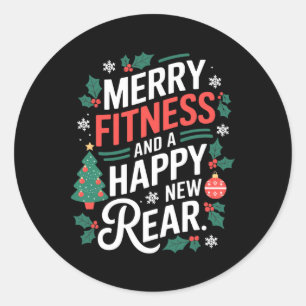 Pegatina Redonda Feliz Fitness Y Un Feliz Año Nuevo Trasero Fitmas 