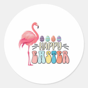 Pegatina Redonda Feliz Flamingo de Pascua
