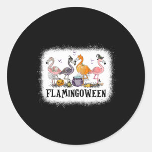Pegatina Redonda Feliz Flamingoween Pink Flamingo Halloween Skeleto
