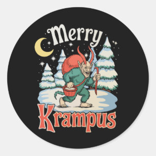 Pegatina Redonda Feliz folklore de Krampus Navidad Horror Xmas
