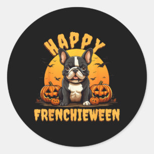 Pegatina Redonda Feliz Frenchieween Bulldog Francés de Halloween