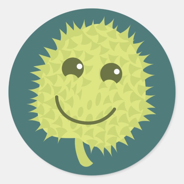 Pegatina Redonda Feliz fruto del durión (Anverso)