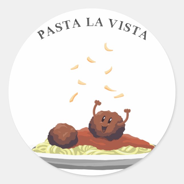 Pegatina Redonda Feliz Fútbol de carne "¡Pasta La Vista!" (Anverso)