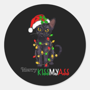 Pegatina Redonda Feliz Gato Negro Feliz Kissmy Navidad Pajamas Navi