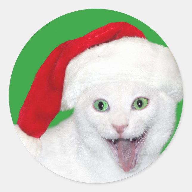 Pegatina Redonda Feliz Gato Santa (Anverso)