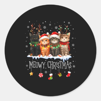 Pegatina Redonda Feliz Gatonavidad Gato Navidad Adorable Gatito Gat