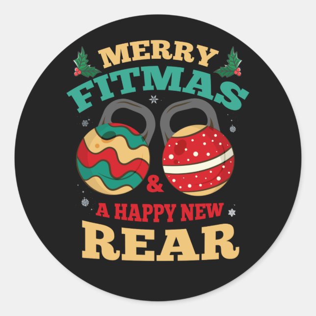 Pegatina Redonda Feliz Gimnasio Y Nuevo Gimnasio Trasero (Anverso)