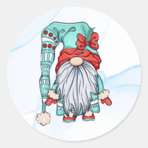 Pegatina Redonda Feliz Gnome navideño con sopa