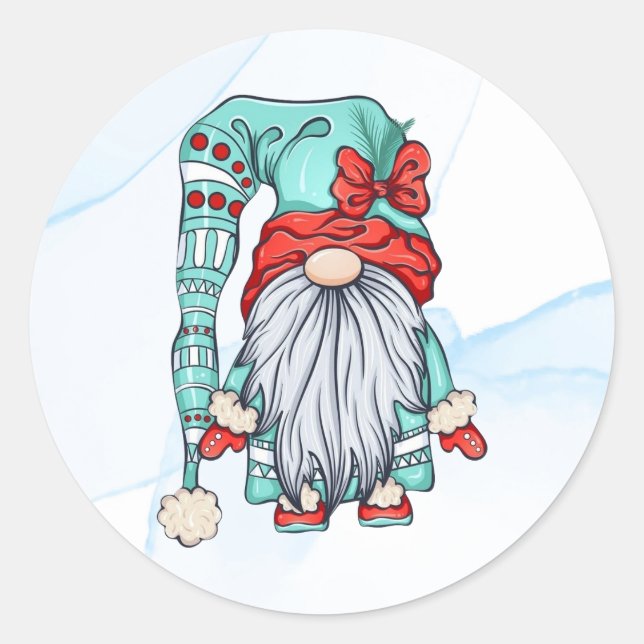 Pegatina Redonda Feliz Gnome navideño con sopa (Anverso)
