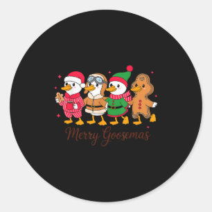 Pegatina Redonda Feliz Goosemas Fiesta Navideña Ganso 