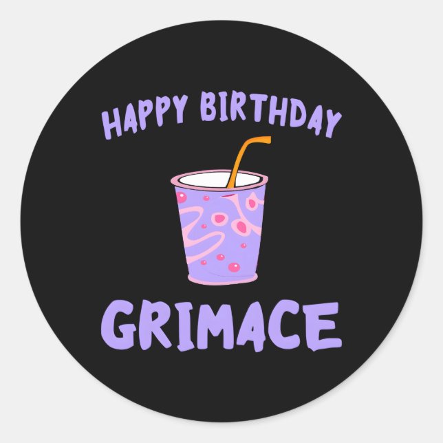 Pegatina Redonda Feliz Grimace Purple Milkshake Hbd (Anverso)