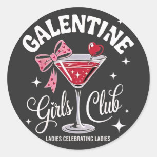 Pegatina Redonda Feliz Grupo Galentine Chicas Club Damas Celebrando