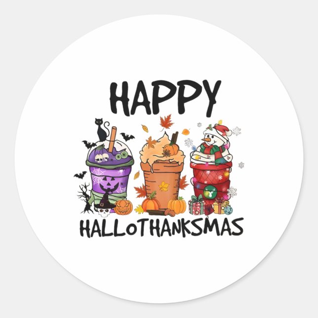 Pegatina Redonda Feliz Hallothanksmas (Anverso)
