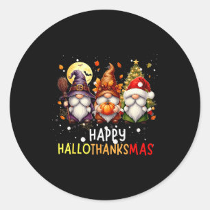 Pegatina Redonda Feliz Hallothanksmas Amante de Gnomos Halloween Al