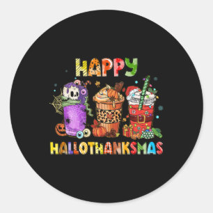 Pegatina Redonda Feliz Hallothanksmas café Latte Halloween gracias