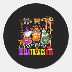 Pegatina Redonda Feliz Hallothanksmas Coquette Bow Café La de Mujer