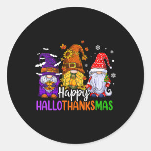 Pegatina Redonda Feliz Hallothanksmas Cute Gnomes Fall Halloween Wo