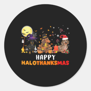 Pegatina Redonda Feliz Hallothanksmas Dachshund Perro Lover Hallowe
