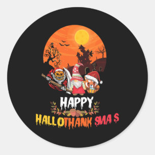 Pegatina Redonda Feliz Hallothanksmas Divertido Halloween Día de Ac