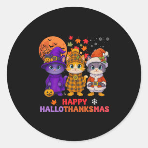 Pegatina Redonda Feliz Hallothanksmas Divertido Halloween Día de Ac