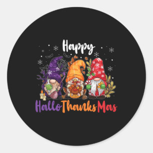 Pegatina Redonda Feliz Hallothanksmas Gnomes Feliz Halloween