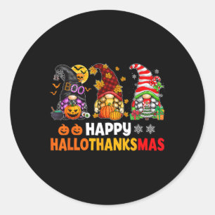 Pegatina Redonda Feliz Hallothanksmas Gnomes Feliz Halloween