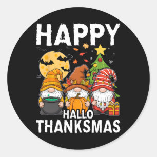 Pegatina Redonda Feliz Hallothanksmas Gnomes Feliz Halloween