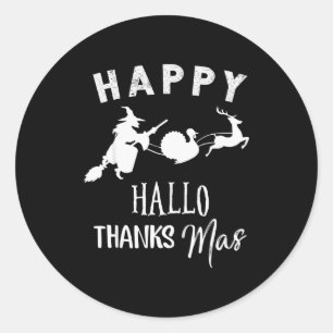 Pegatina Redonda Feliz Hallothanksmas Halloween Bruja Día de Acción