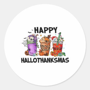 Pegatina Redonda Feliz Hallothanksmas Halloween Calabaza Día de Acc
