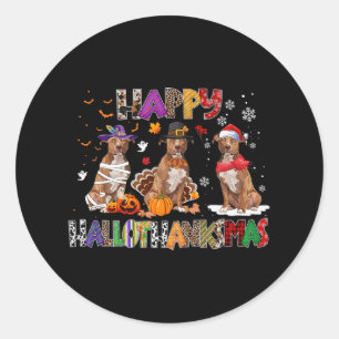 Pegatina Redonda Feliz Hallothanksmas Pitbull Lover Halloween C