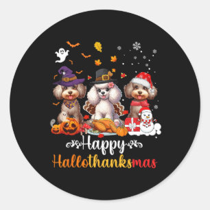 Pegatina Redonda Feliz Hallothanksmas Poodle Dog Halloween Christma