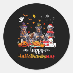 Pegatina Redonda Feliz Hallothanksmas Rottweiler Perro Halloween Ch