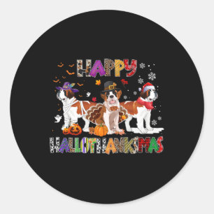 Pegatina Redonda Feliz Hallothanksmas San Bernard Perro Halloween C