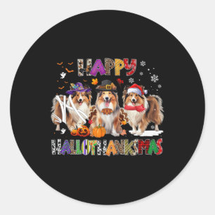 Pegatina Redonda Feliz Hallothanksmas Shetland Sheepdog Dog Lover C