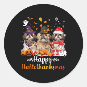 Pegatina Redonda Feliz Hallothanksmas Shih Tzu Perro Halloween Cris