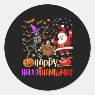Pegatina Redonda Feliz Hallothanksmas Skeletkin Turquía Santa