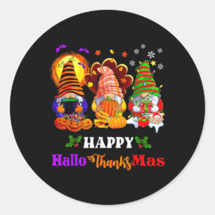 Pegatina Redonda Feliz Hallothanksmas Tres Gnomes Halloween Merry