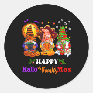 Pegatina Redonda Feliz Hallothanksmas Tres Gnomes Halloween Merry