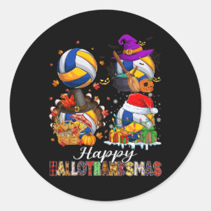 Pegatina Redonda Feliz Hallothanksmas Voleibol Halloween Thanksgi