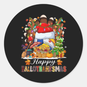 Pegatina Redonda Feliz Hallothanksmas Voleibol Halloween Thanksgi
