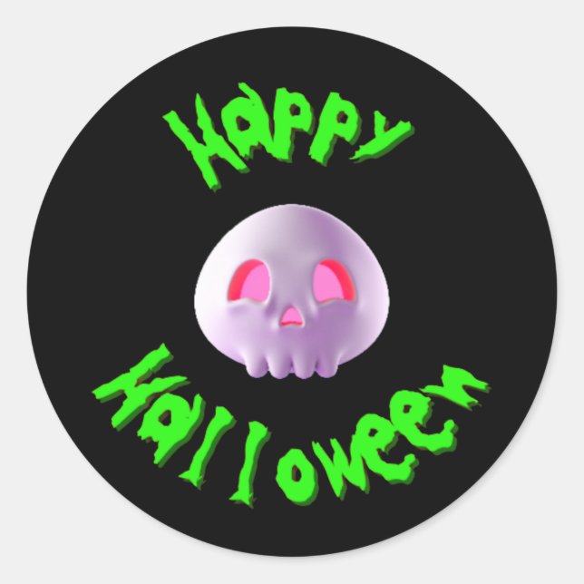 Pegatina Redonda Feliz Halloween 3D Cráneo  (Anverso)